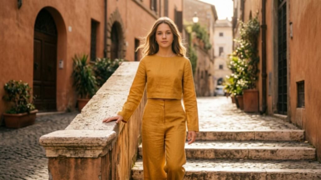 Golden Hour Girl in a Mustard Coord at the Old City Steps
